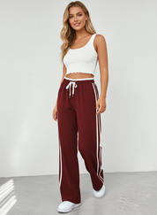 Trendy sportieve wide-leg broek met strepen