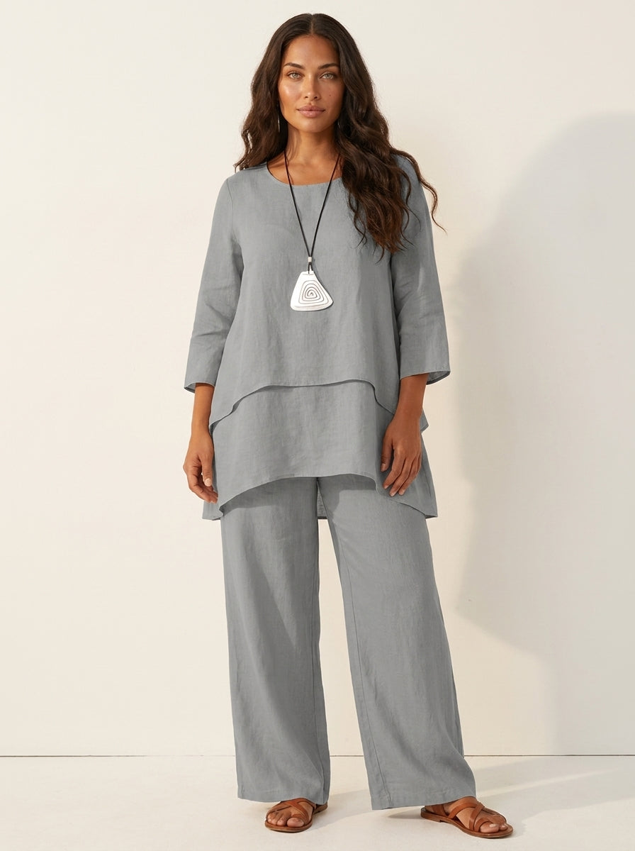 Tweedelige comfortset met wijde broek - Elena