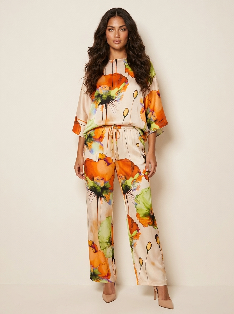 Tweedelige set met artistieke bloemenprint - Celeste