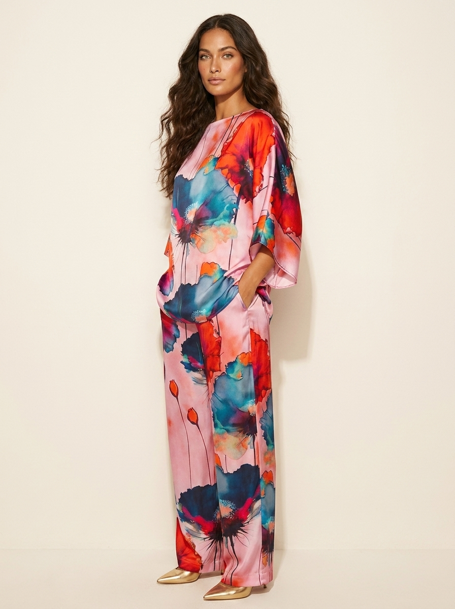 Tweedelige set met artistieke bloemenprint - Celeste