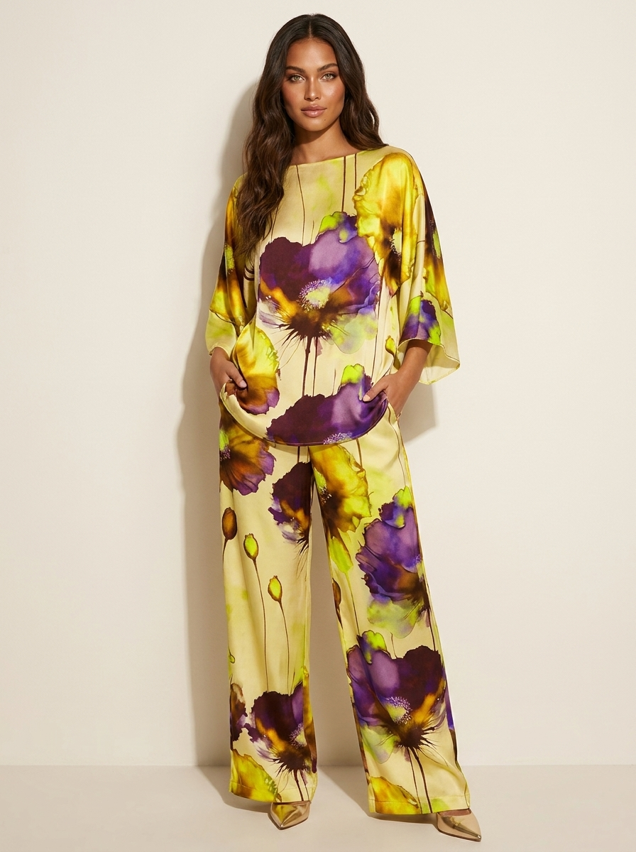 Tweedelige set met artistieke bloemenprint - Celeste