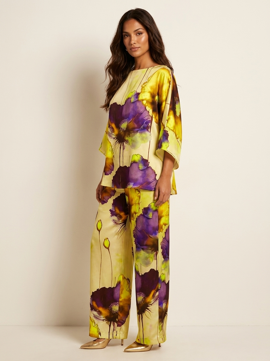 Tweedelige set met artistieke bloemenprint - Celeste