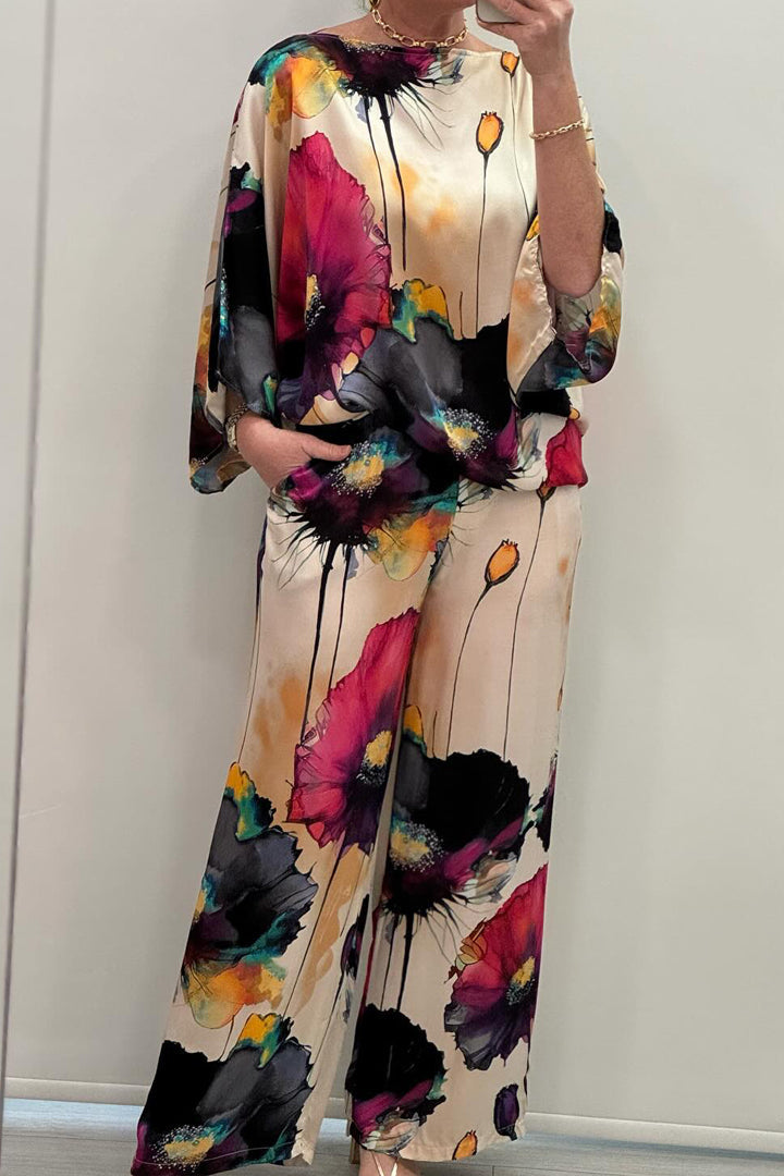 Tweedelige set met artistieke bloemenprint - Celeste