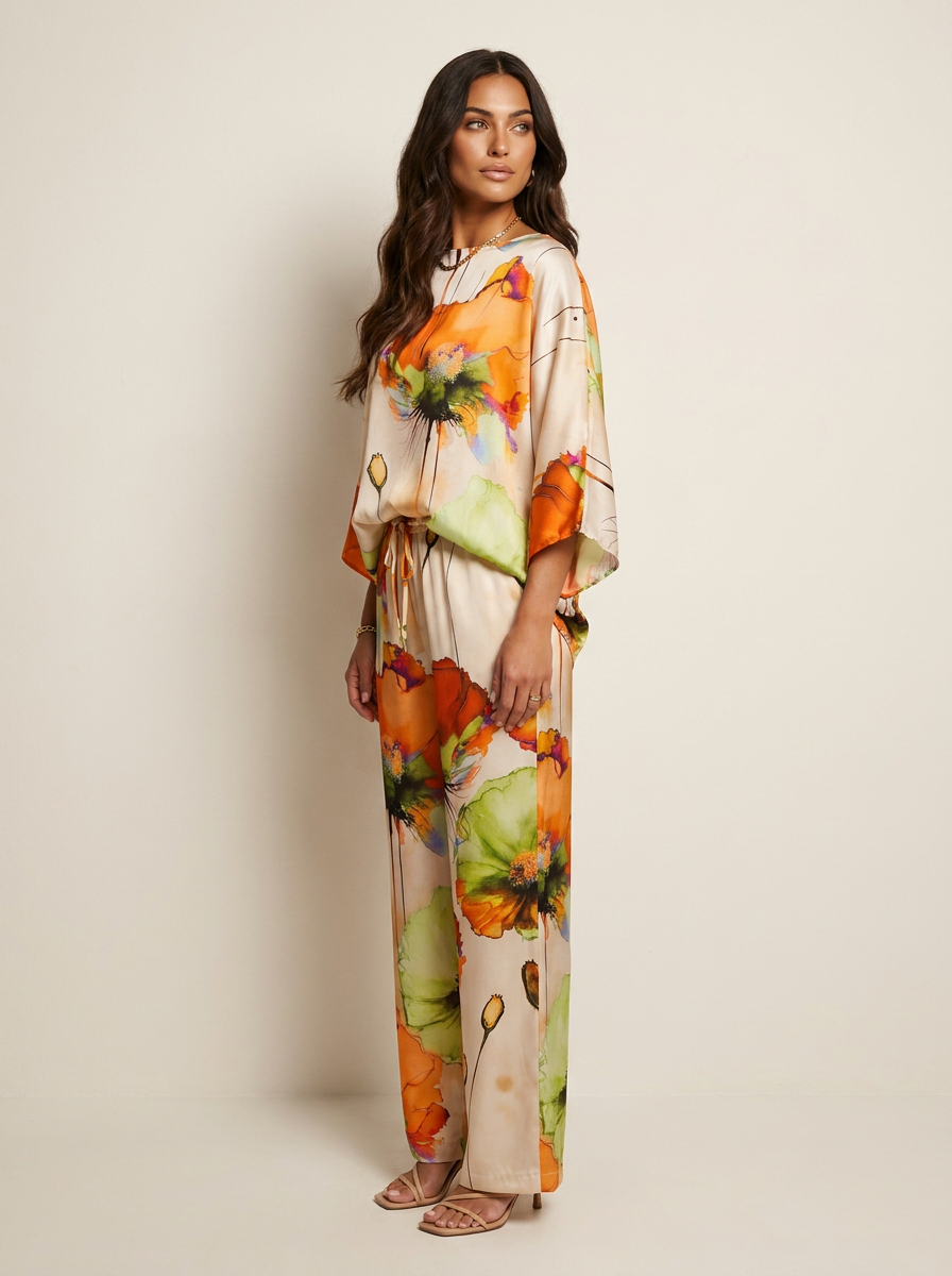 Tweedelige set met artistieke bloemenprint - Celeste