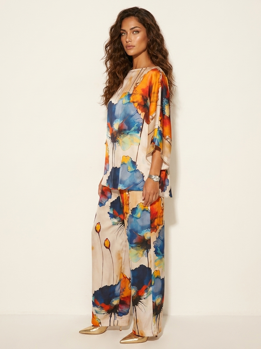 Tweedelige set met artistieke bloemenprint - Celeste