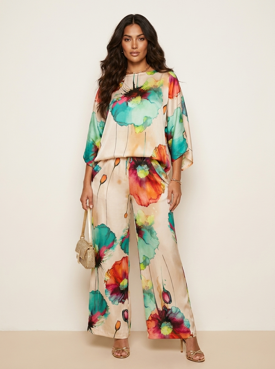 Tweedelige set met artistieke bloemenprint - Celeste
