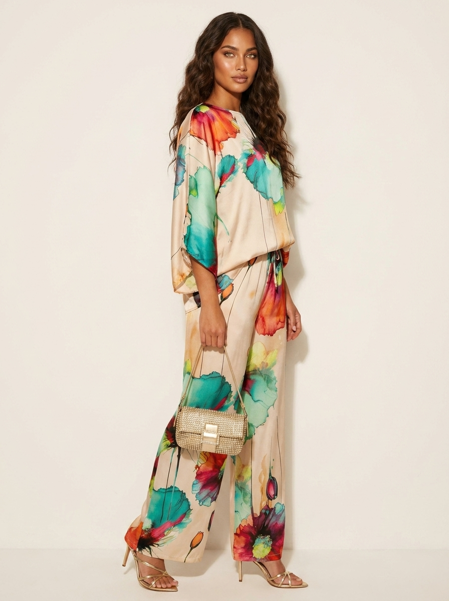 Tweedelige set met artistieke bloemenprint - Celeste