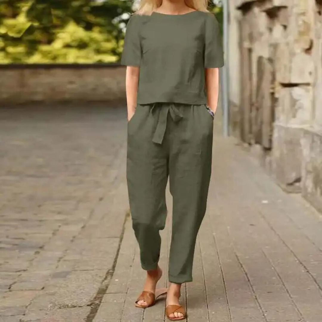 Tweedelige zomerset met strikceintuur - Elara