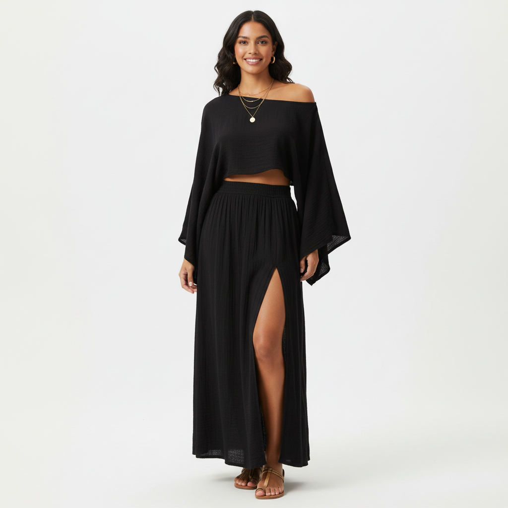 Tweedelige dames set met hoge split – Charlotte