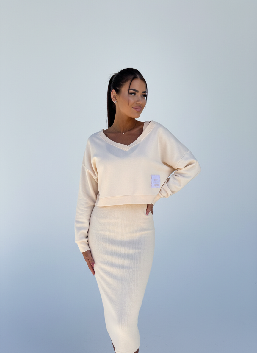 Tweedelige midi set met off-shoulder top
