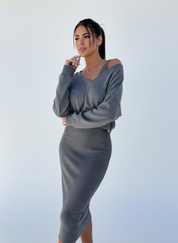 Tweedelige midi set met off-shoulder top