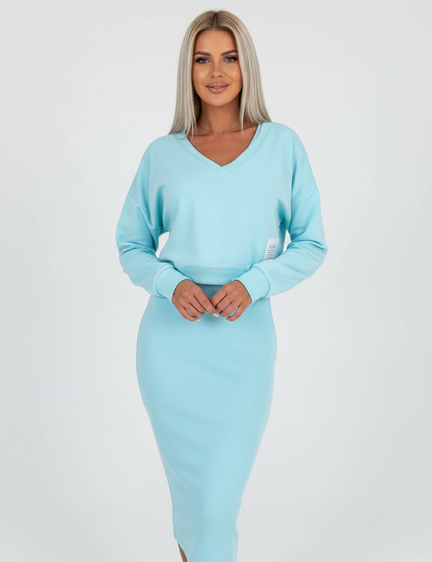 Two-piece midi set with off-shoulder top
