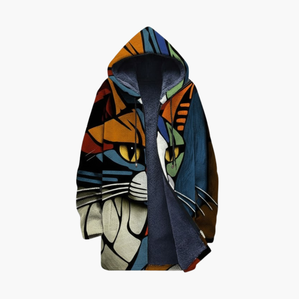 Unisex hooded vest met rits en artistieke kattenprint