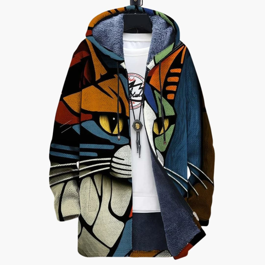 Unisex hooded vest met rits en artistieke kattenprint