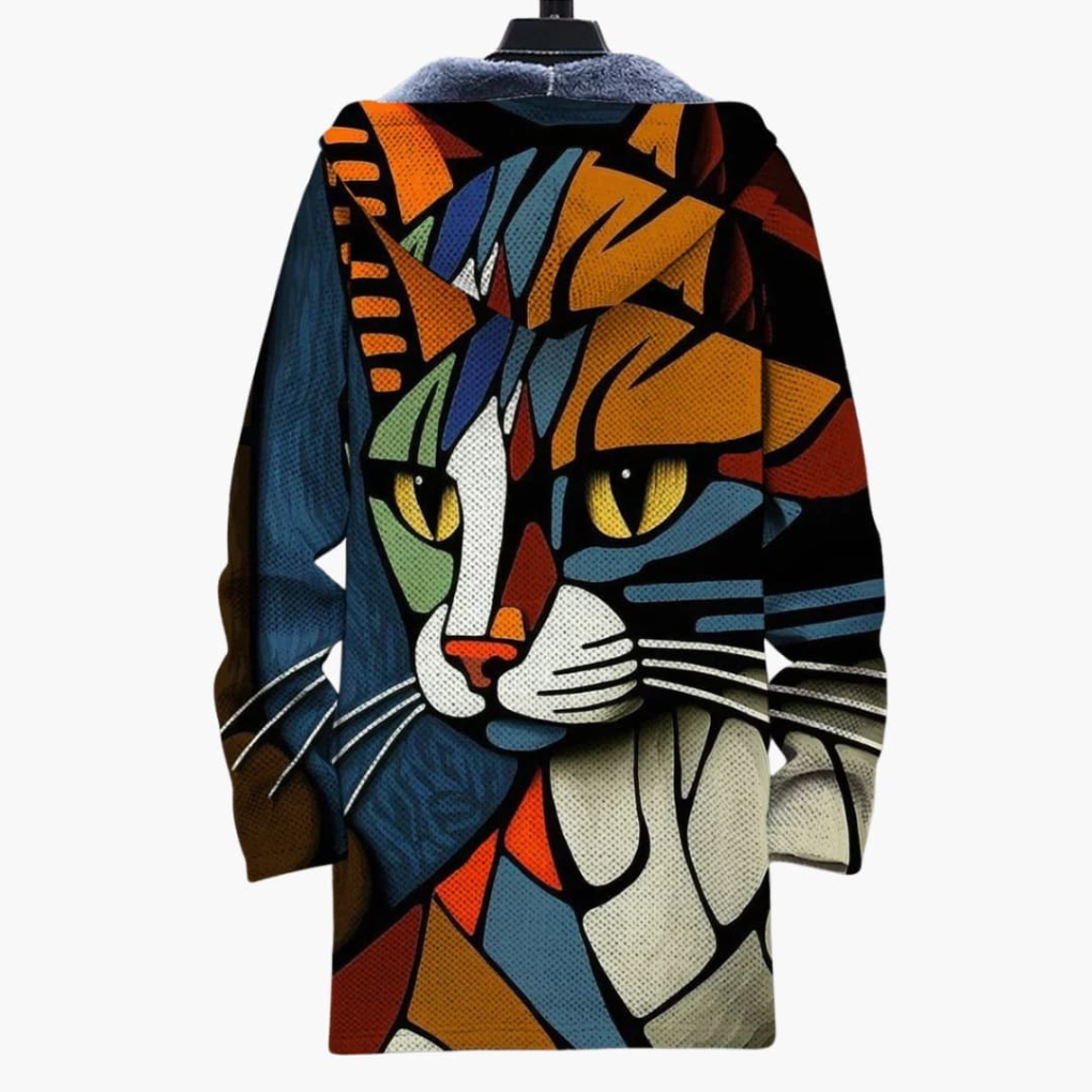 Unisex hooded vest met rits en artistieke kattenprint