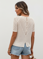 V-hals zomer top met kanten mouwen en luchtige structuur – Camila