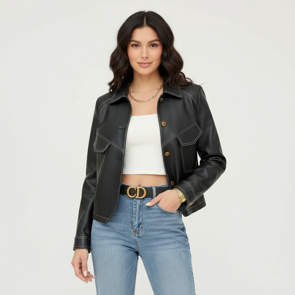 Vegan leather blazer dames – Marcell