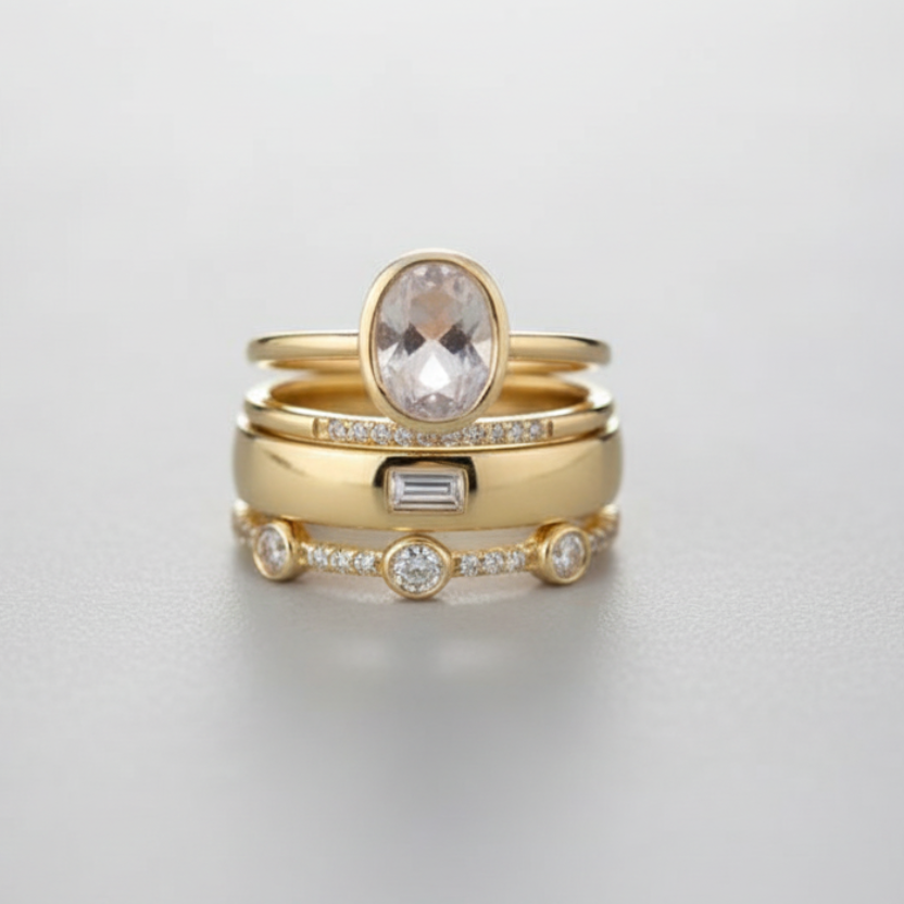 “Vintage Gold Ring Set with Zirconia by Livia, an elegant women's jewelry set”