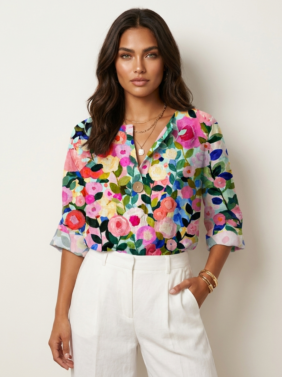 Vintage blouse met kleurrijke bloemenprint - Fleur