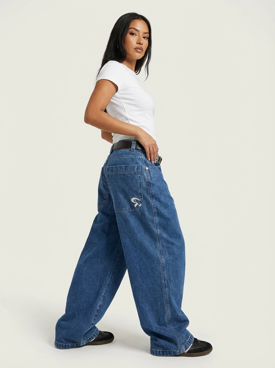 Vintage boyfriend jeans met borduurdetail op de achterzak