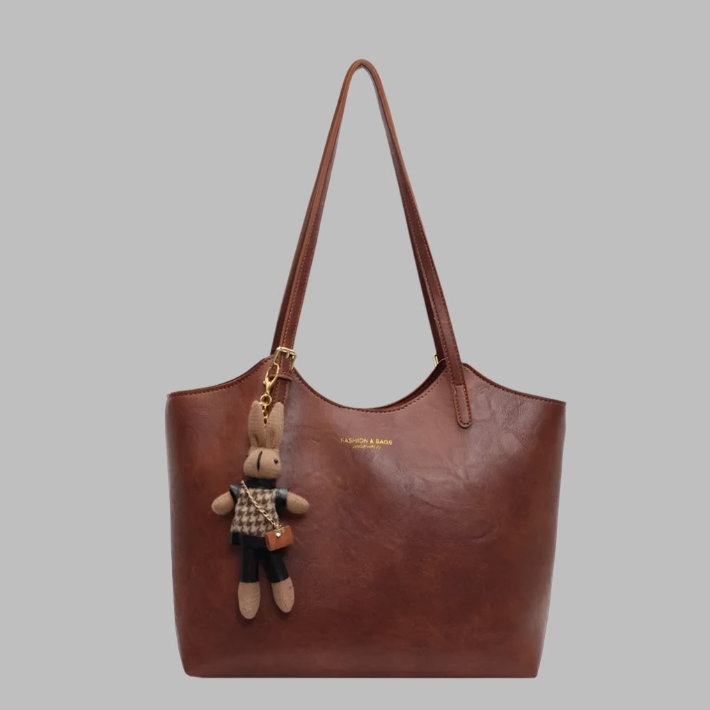Vintage leren dames totebag met schouderband