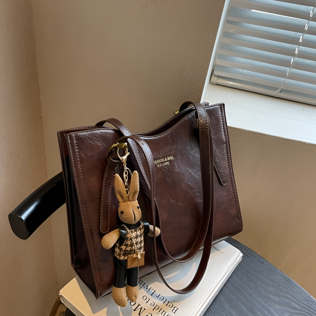 Vintage leren dames totebag met schouderband