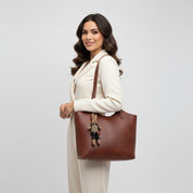 Vintage leren dames totebag met schouderband