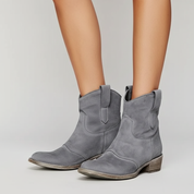 Vintage suède look dames cowboy enkellaarsjes met lage hak