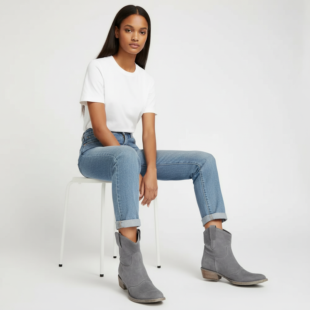 Vintage suède look dames cowboy enkellaarsjes met lage hak