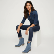 Vintage suède look dames cowboy enkellaarsjes met lage hak