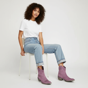 Vintage suède look dames cowboy enkellaarsjes met lage hak