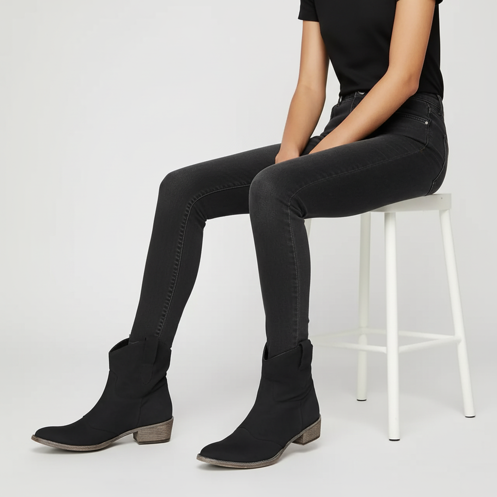 Vintage suède look dames cowboy enkellaarsjes met lage hak