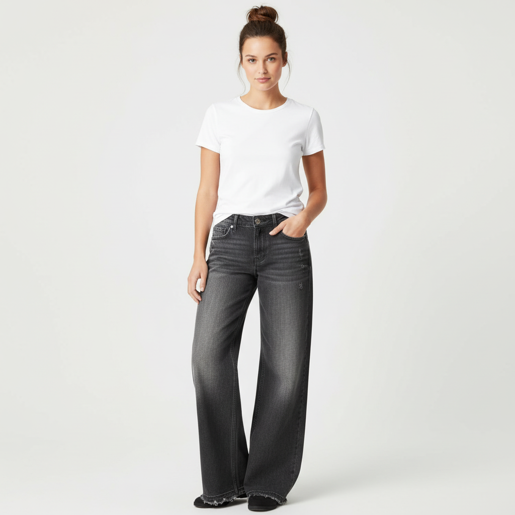 Vintage wijde denim damesbroek