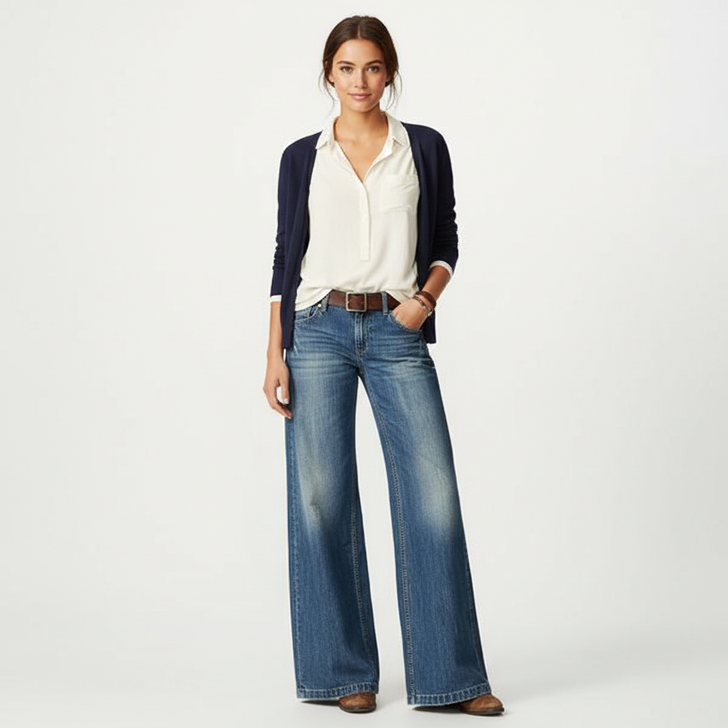 Vintage wijde denim damesbroek