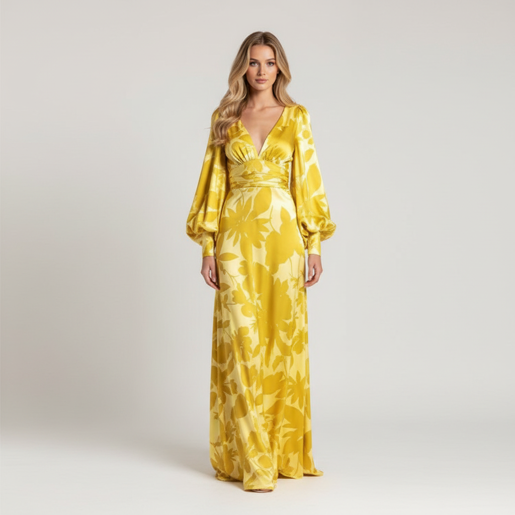 Flowing maxi dress with V-neck - Felicia