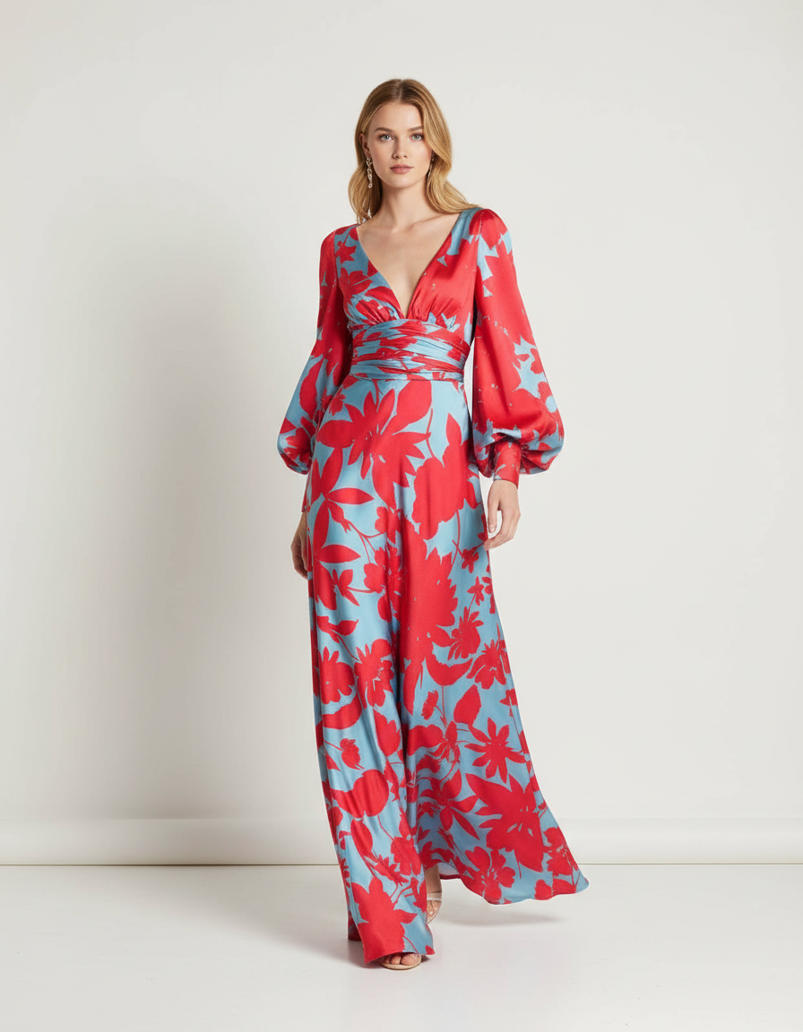 Flowing maxi dress with V-neck - Felicia