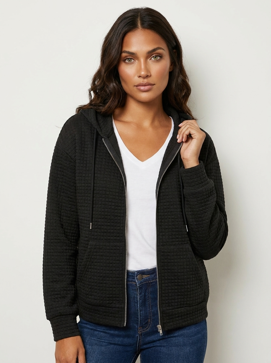 Wafelstructuur hoodie met rits - Mila