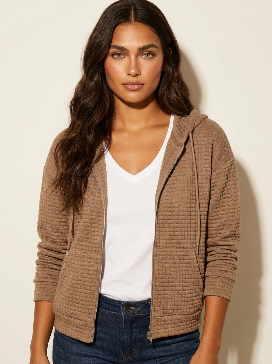 Wafelstructuur hoodie met rits - Mila