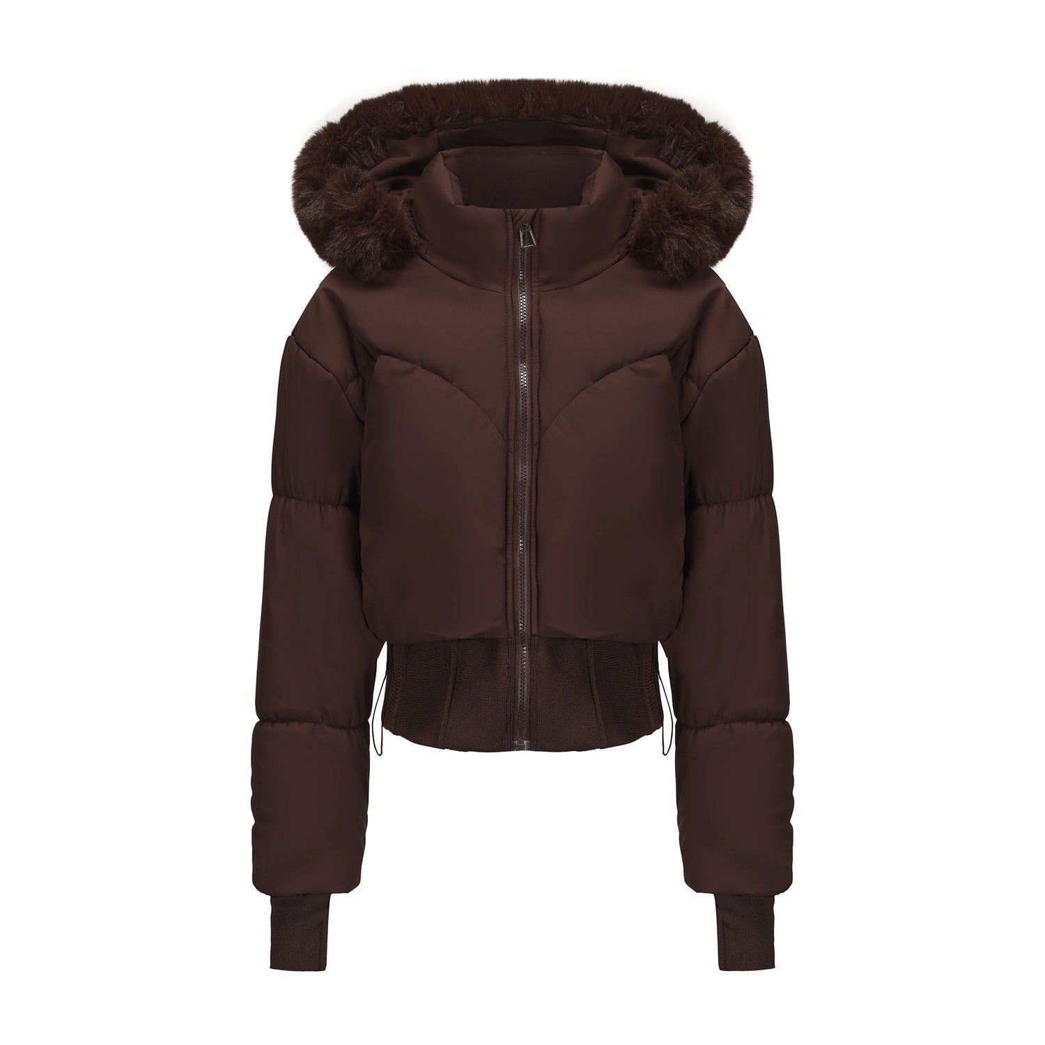 Warme cropped dames winterjas met luxe bontkraag