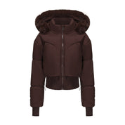 Warme cropped dames winterjas met luxe bontkraag