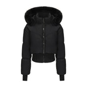 Warme cropped dames winterjas met luxe bontkraag