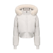 Warme cropped dames winterjas met luxe bontkraag