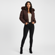 Warme cropped dames winterjas met luxe bontkraag