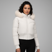 Warme cropped dames winterjas met luxe bontkraag