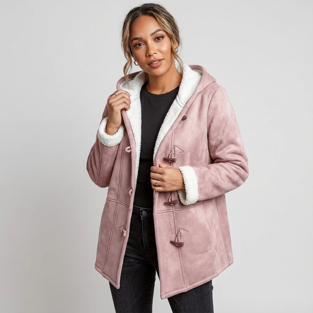 Warme damesjas met capuchon en toggle sluiting