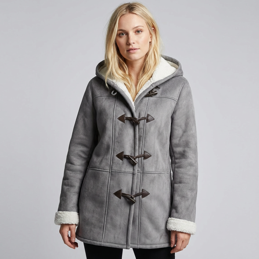 Warme damesjas met capuchon en toggle sluiting