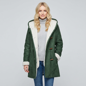 Warme damesjas met capuchon en toggle sluiting