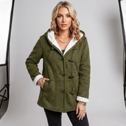 Warme damesjas met capuchon en toggle sluiting