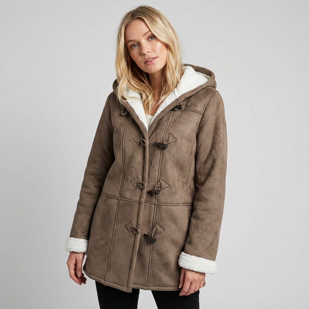 Warme damesjas met capuchon en toggle sluiting