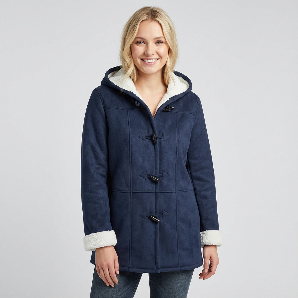 Warme damesjas met capuchon en toggle sluiting